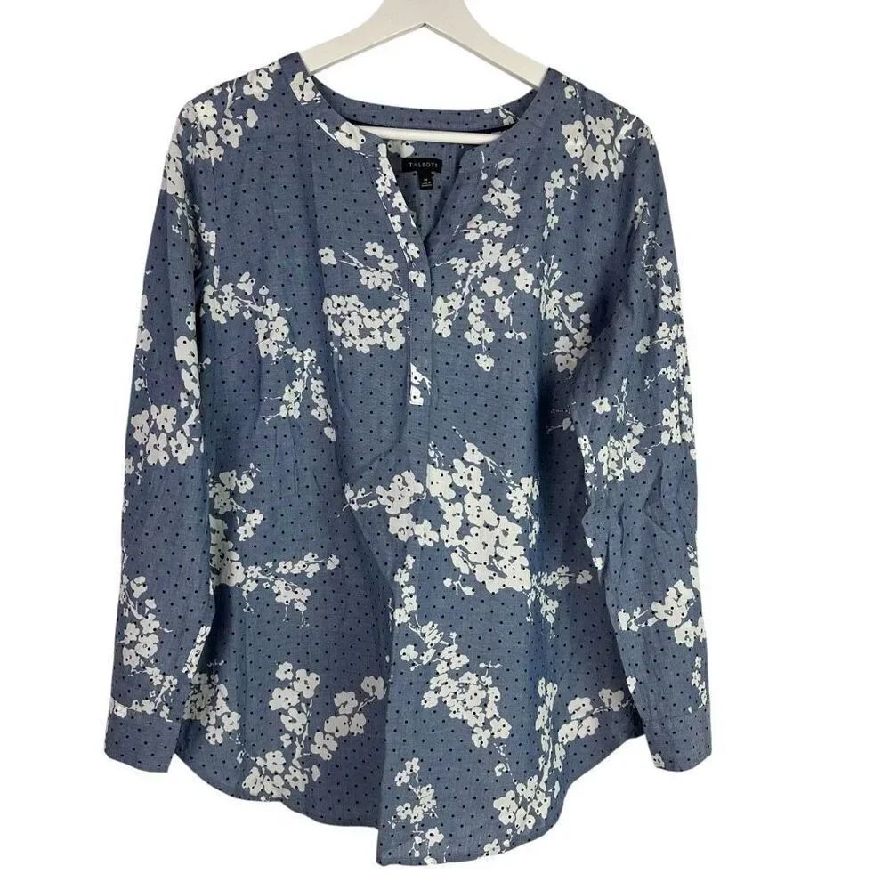 Talbots Chambray Medium Popover Blouse Cotton